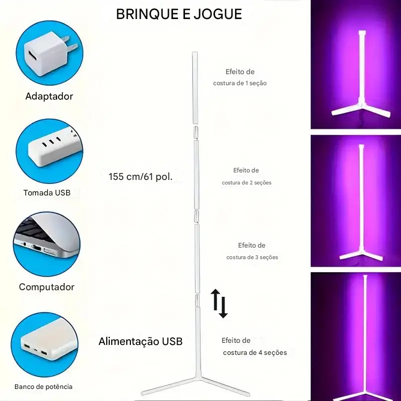 Luminária de Chão RGB Dream Color com Sincronização Musical e 16 Milhões de Cores para Quarto e Sala