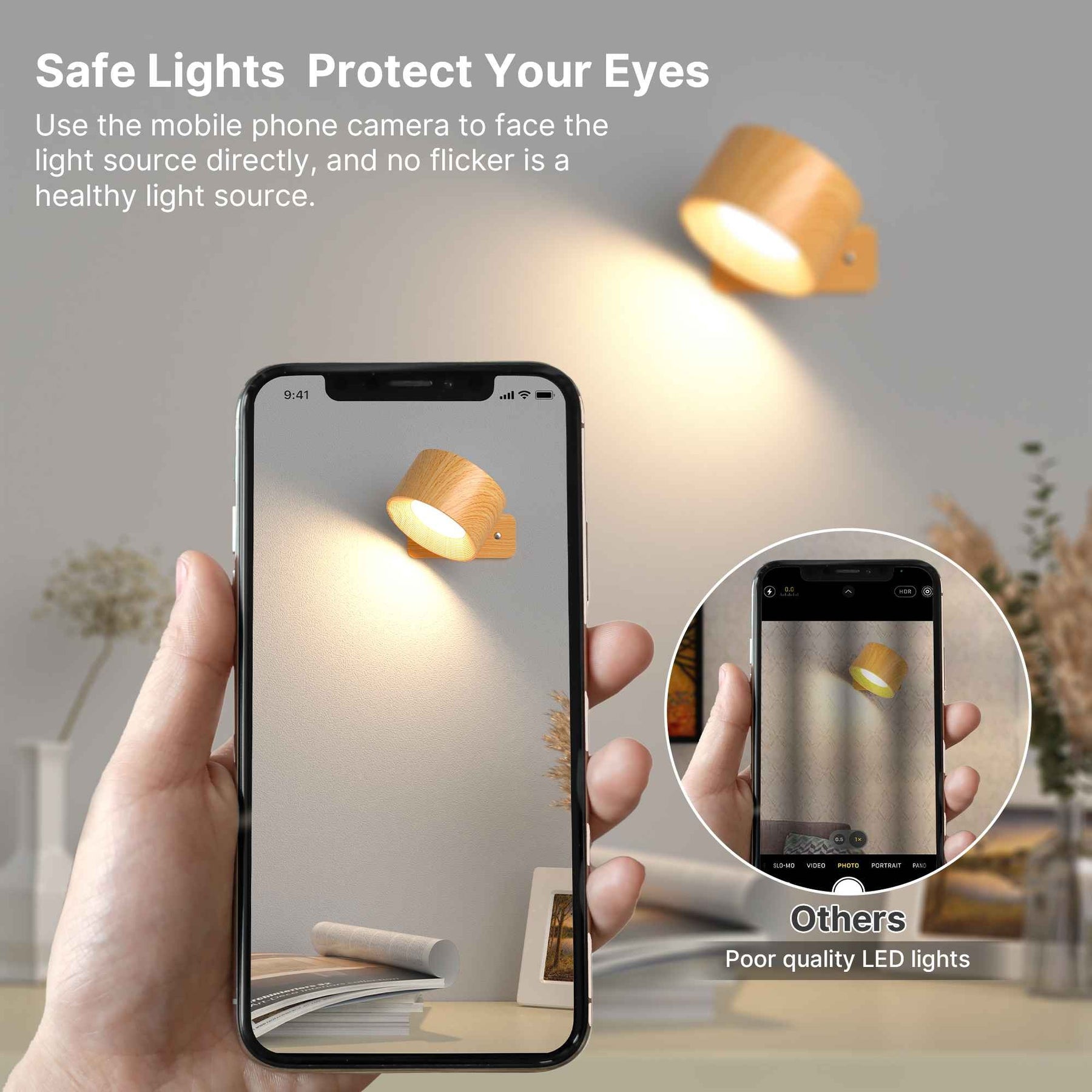Arandelas LED com 3 níveis de brilho e Luz que Protege os Olhos