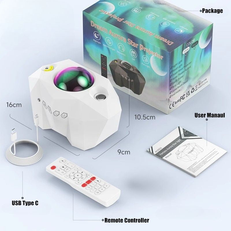 Projetor Aurora Galáxia Estrelada com Controle Remoto e Projeção de Sons Relaxantes