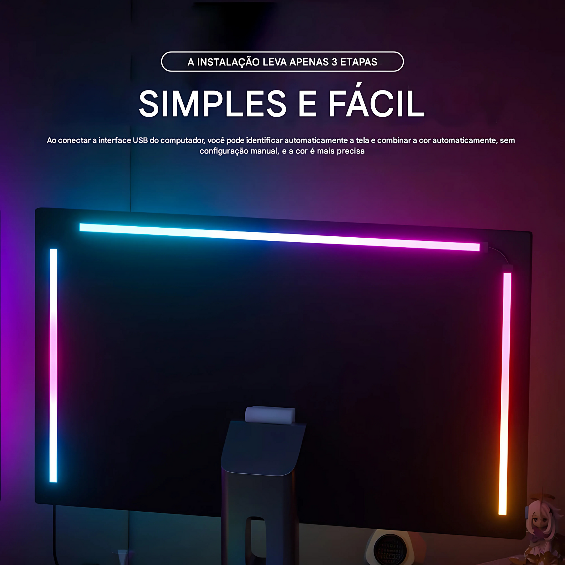 Faixa de Luz LED RGB para Monitor com Sincronização de Cores e Atmosfera Imersiva
