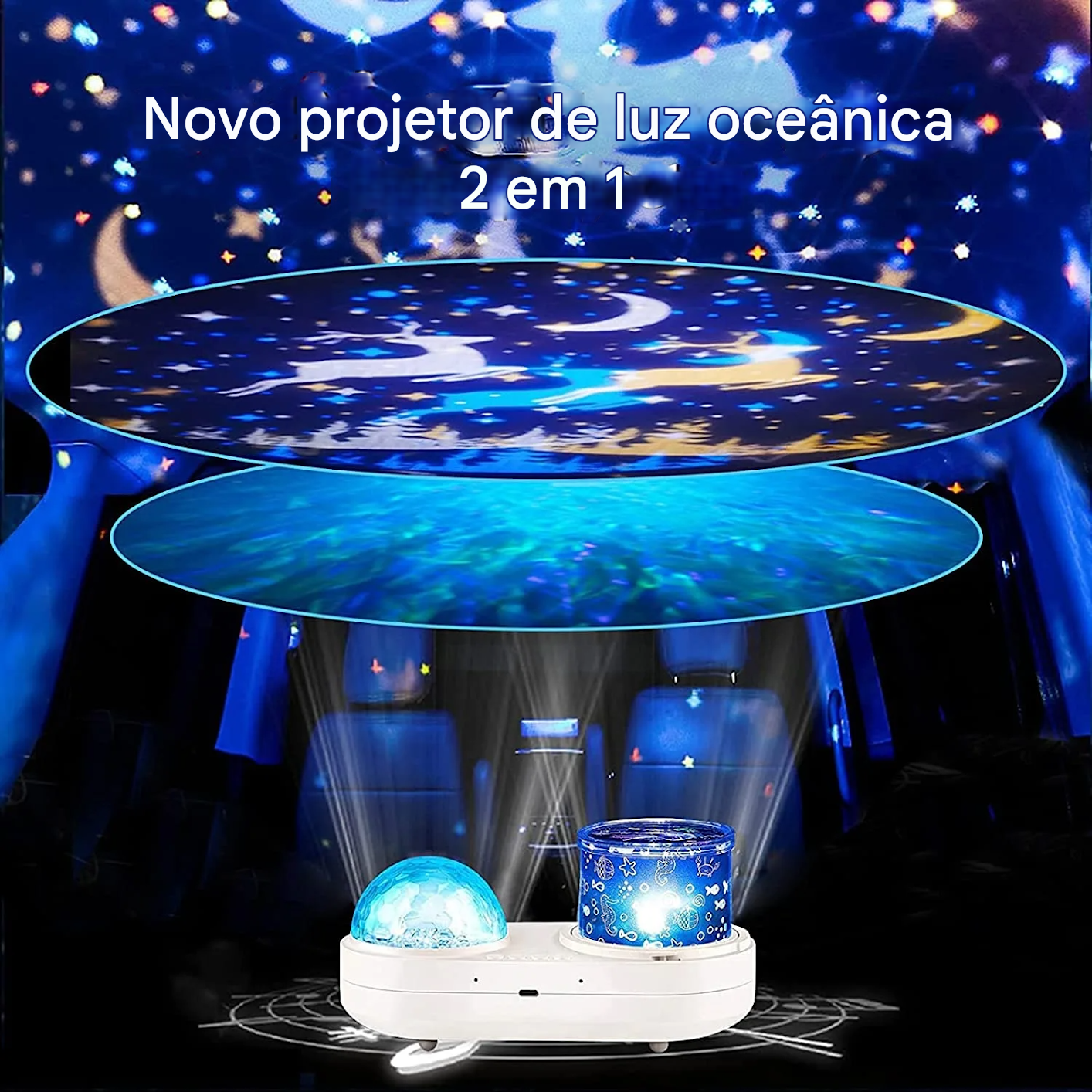 Projetor Estelar e Oceânico 6 Cores e 12 Projeções Imersivas