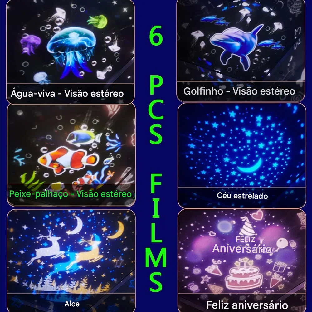 Projetor Estelar e Oceânico 6 Cores e 12 Projeções Imersivas