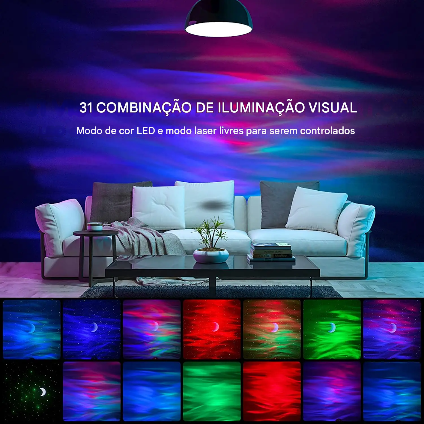 Projetor Aurora Galáxia Estrelada com Controle Remoto e Projeção de Sons Relaxantes