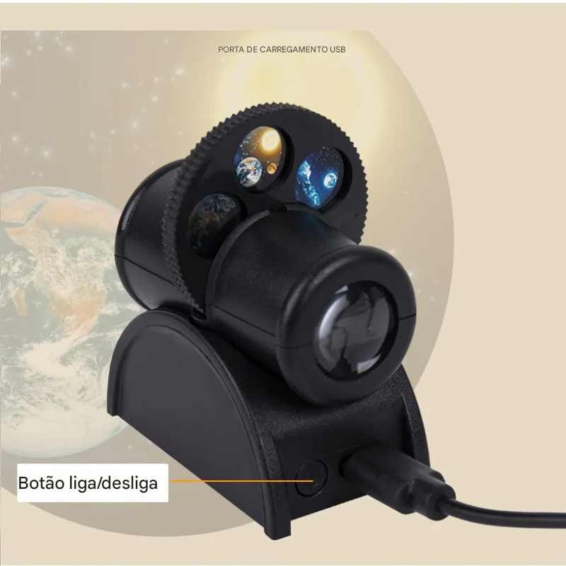 Luz Noturna LED 360° com 15 Projeções de Planetas e Céu Estrelado