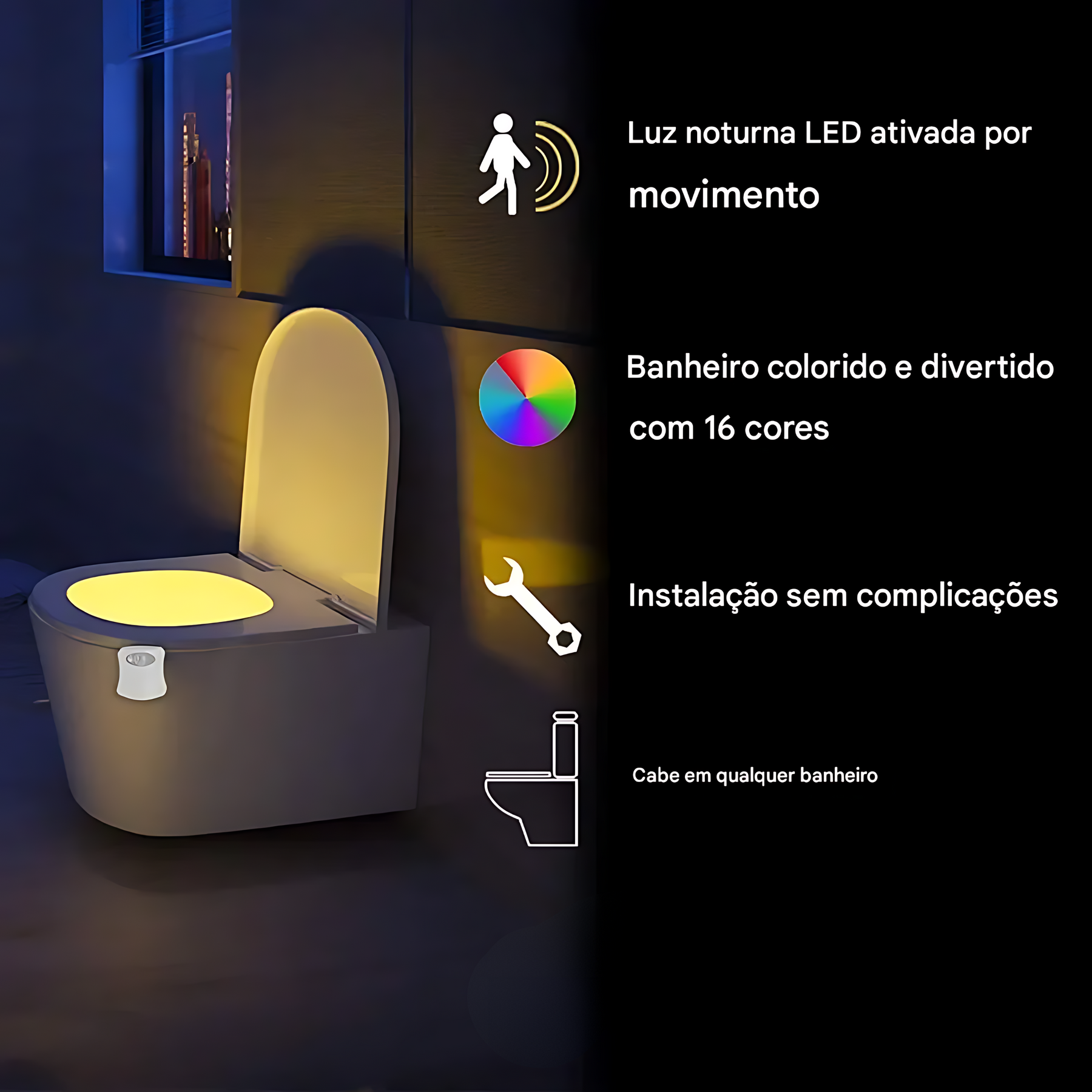 Luz para Banheiro LED com Sensor de Movimento RGB 8 Cores