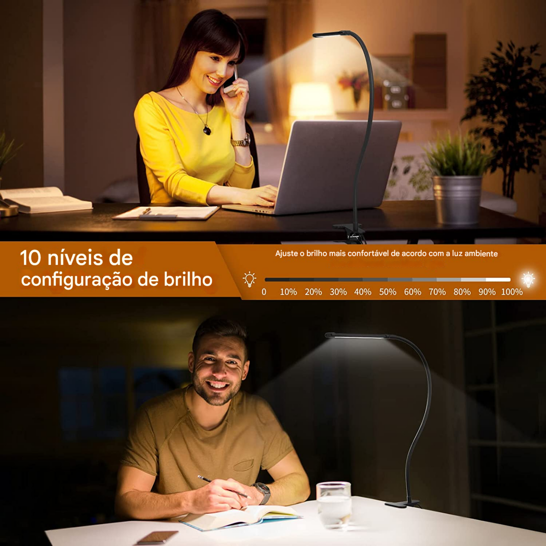 Luminária de Mesa LED 10W com Proteção Ocular e Clipe Regulável