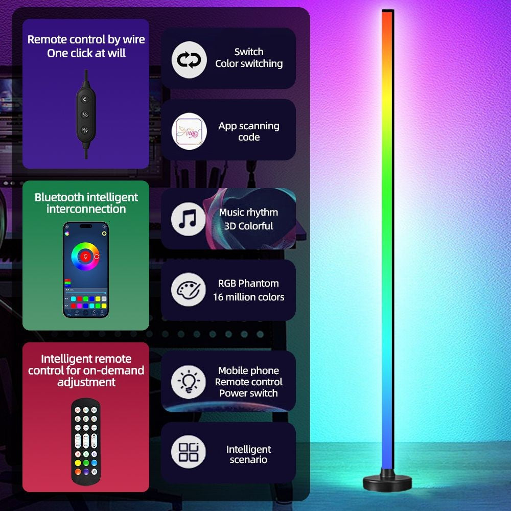 Luminária de Chão LED RGB com Controle Remoto e Sincronização por App