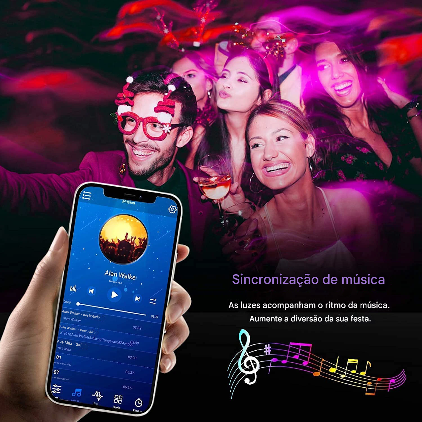 Fita LED RGB com Sincronização de Música para Ambientes Imersivos