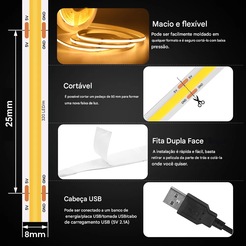 Fita LED com 320 LEDs/m Interligados e Resistentes