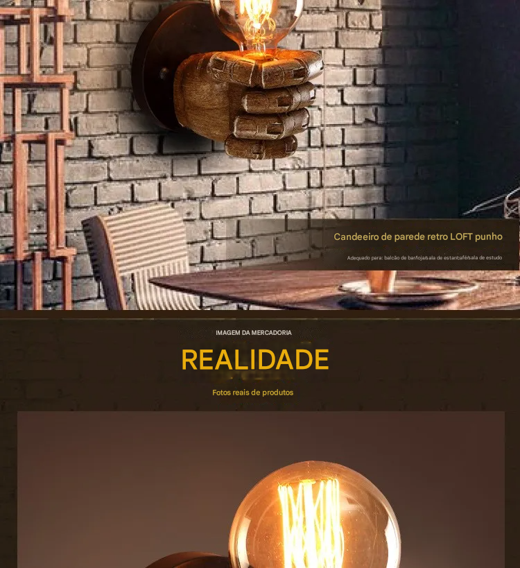 Arandela de Parede Nórdica Retrô em Resina Formato de Mão para Decoração