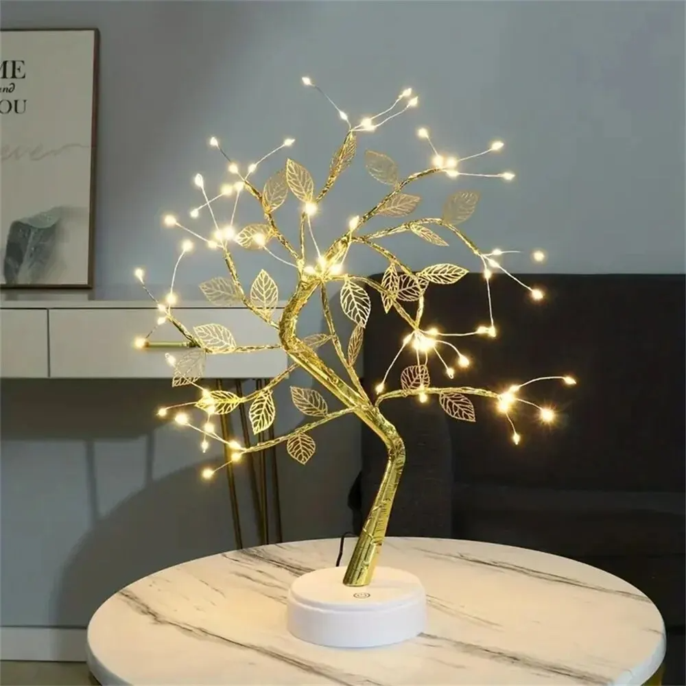 Luminária de Mesa LED em Formato de Folha com Luzes de Fadas USB para Decora