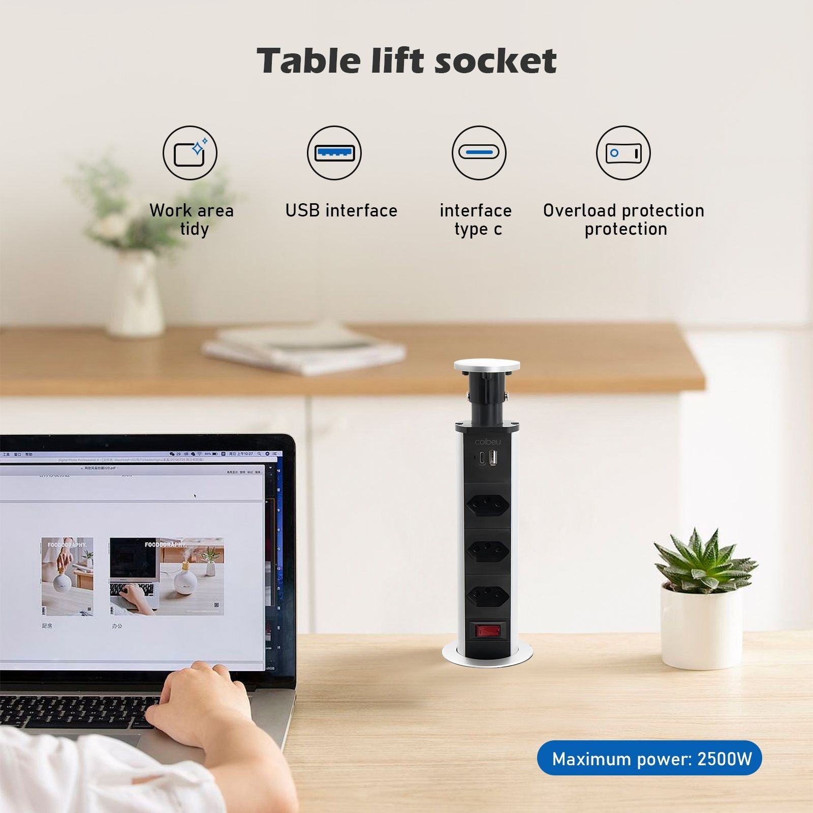 Régua de Tomadas com Extensão e Portas USB - 2M 110-220V Padrão Brasil