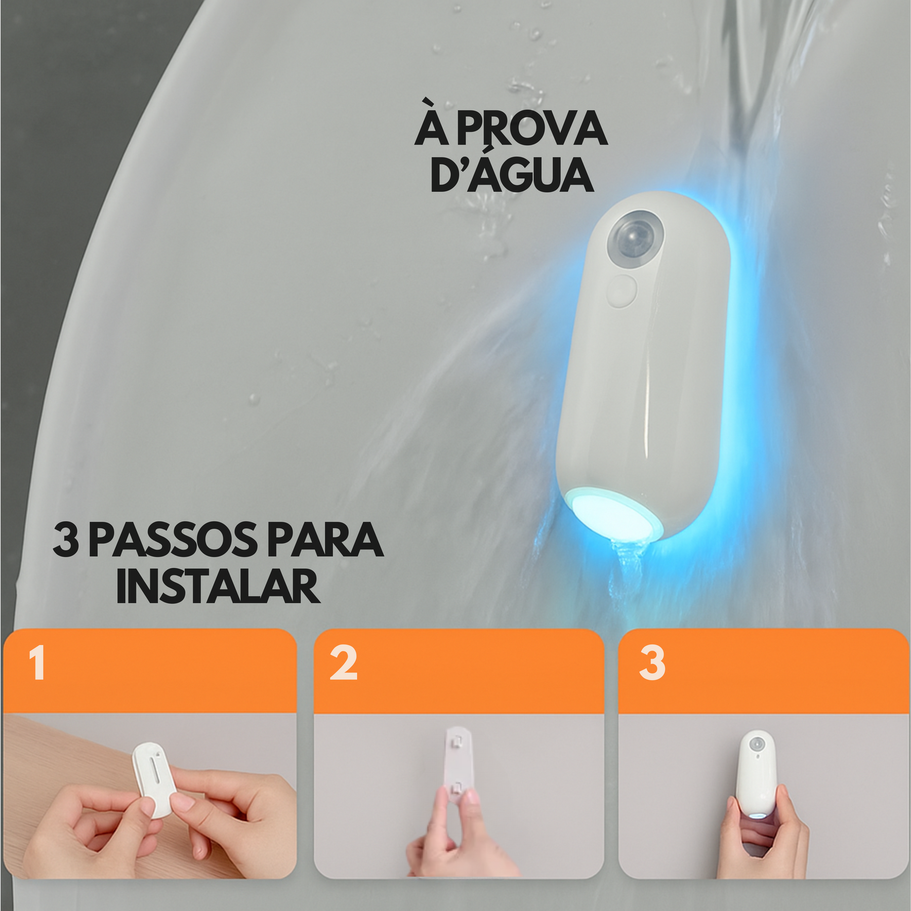 Luz para Banheiro Noturna LED com Sensor de Movimento Recarregável