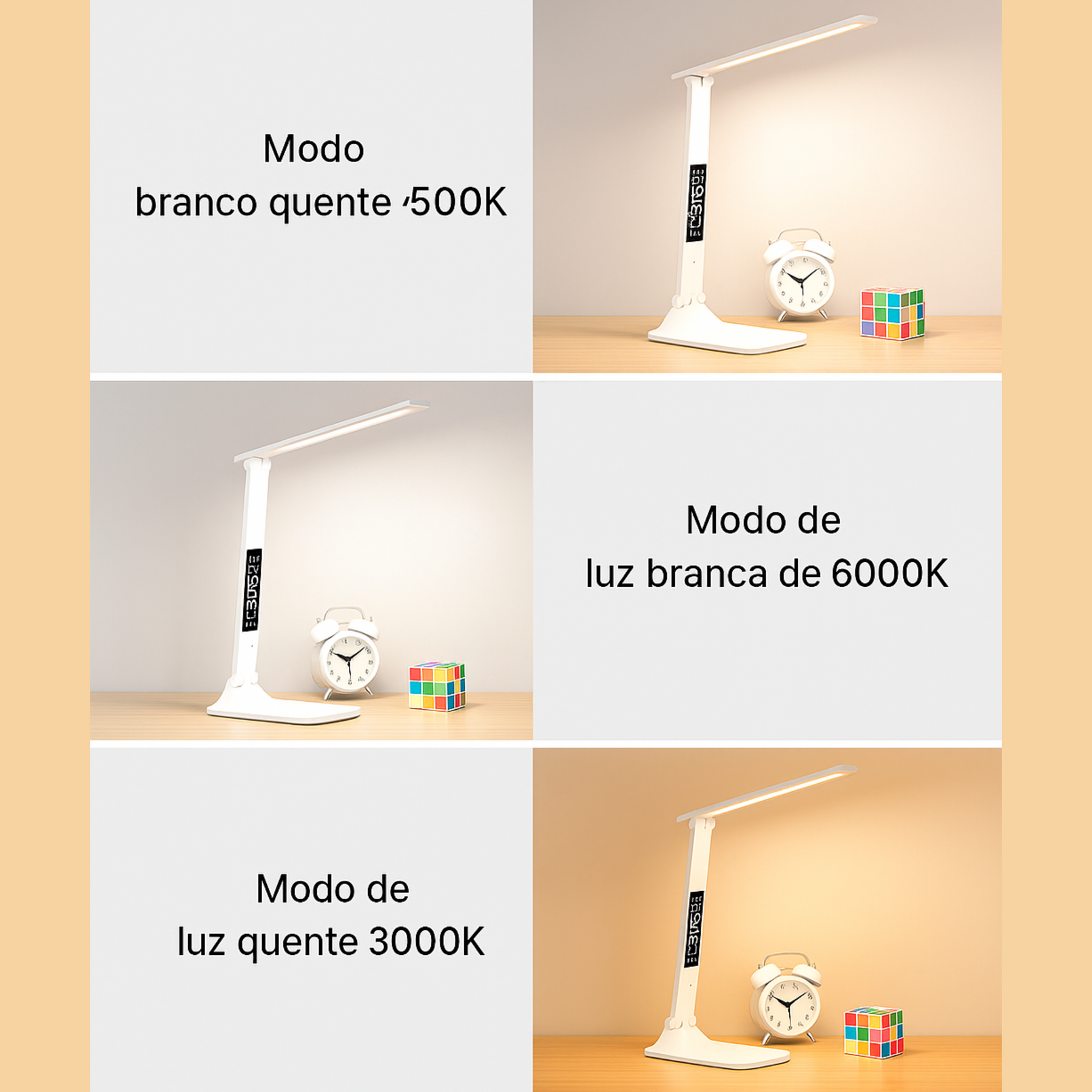 Luminária LED Dobrável Touch USB com Relógio e Termômetro