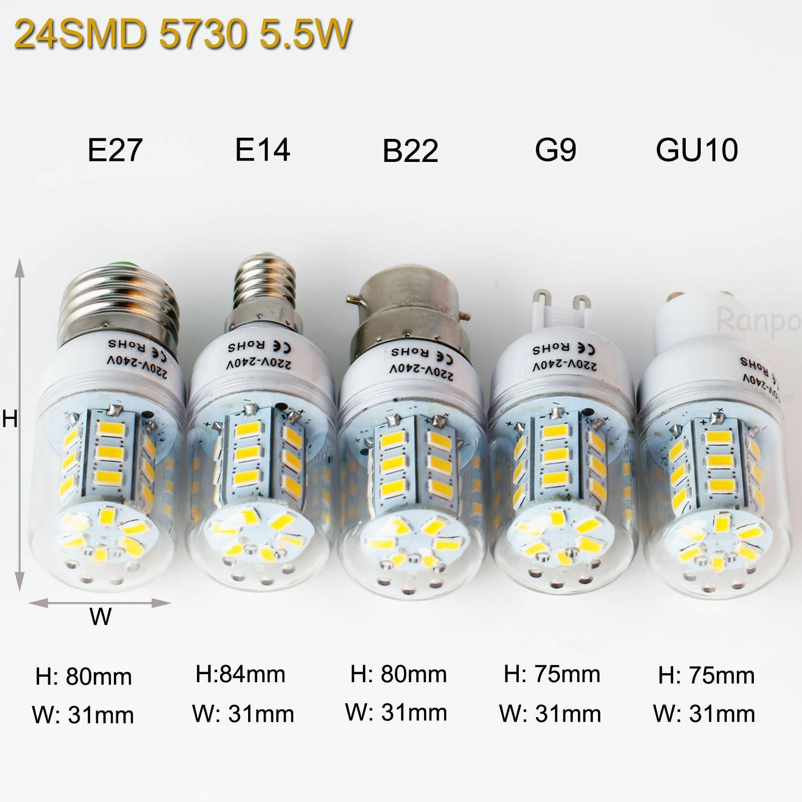 Lâmpada LED Tipo Milho 7W a 15W Super Brilhante