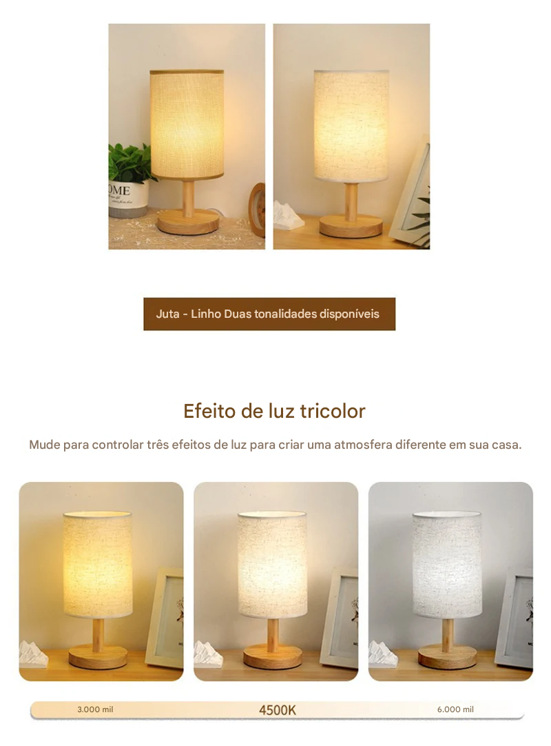 Luminária de Mesa LED Estilo Chinês com Cúpula de Tecido Regulável e USB
