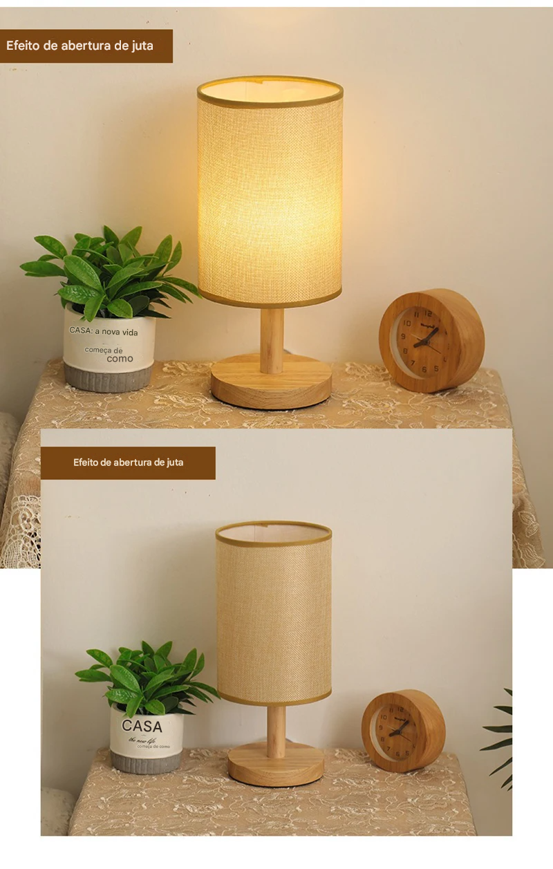 Luminária de Mesa LED Estilo Chinês com Cúpula de Tecido Regulável e USB