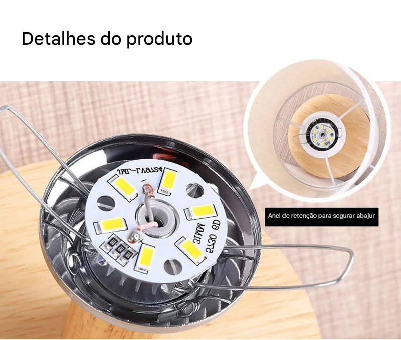 Luminária de Mesa LED Estilo Chinês com Cúpula de Tecido Regulável e USB