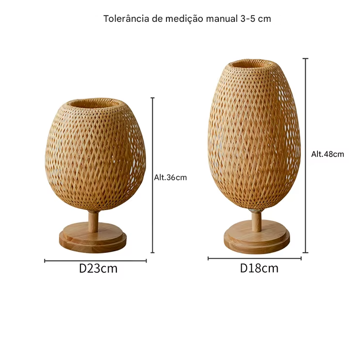 Luminária de Mesa Pequena em Rattan com Dimerização Contínua Estilo Vintage