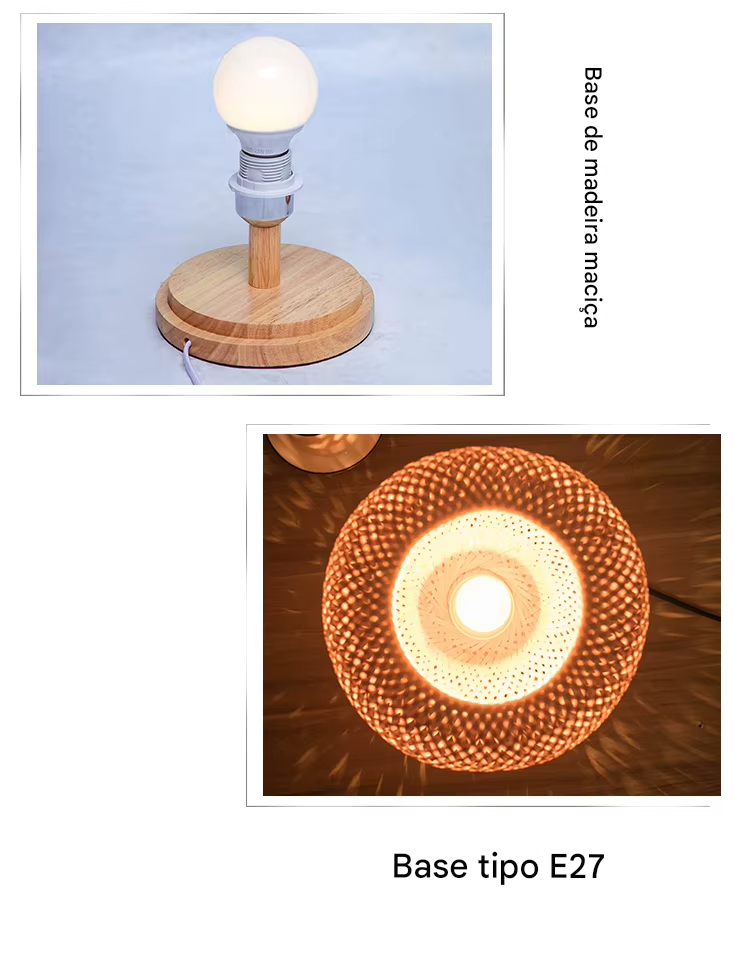 Luminária de Mesa Pequena em Rattan com Dimerização Contínua Estilo Vintage