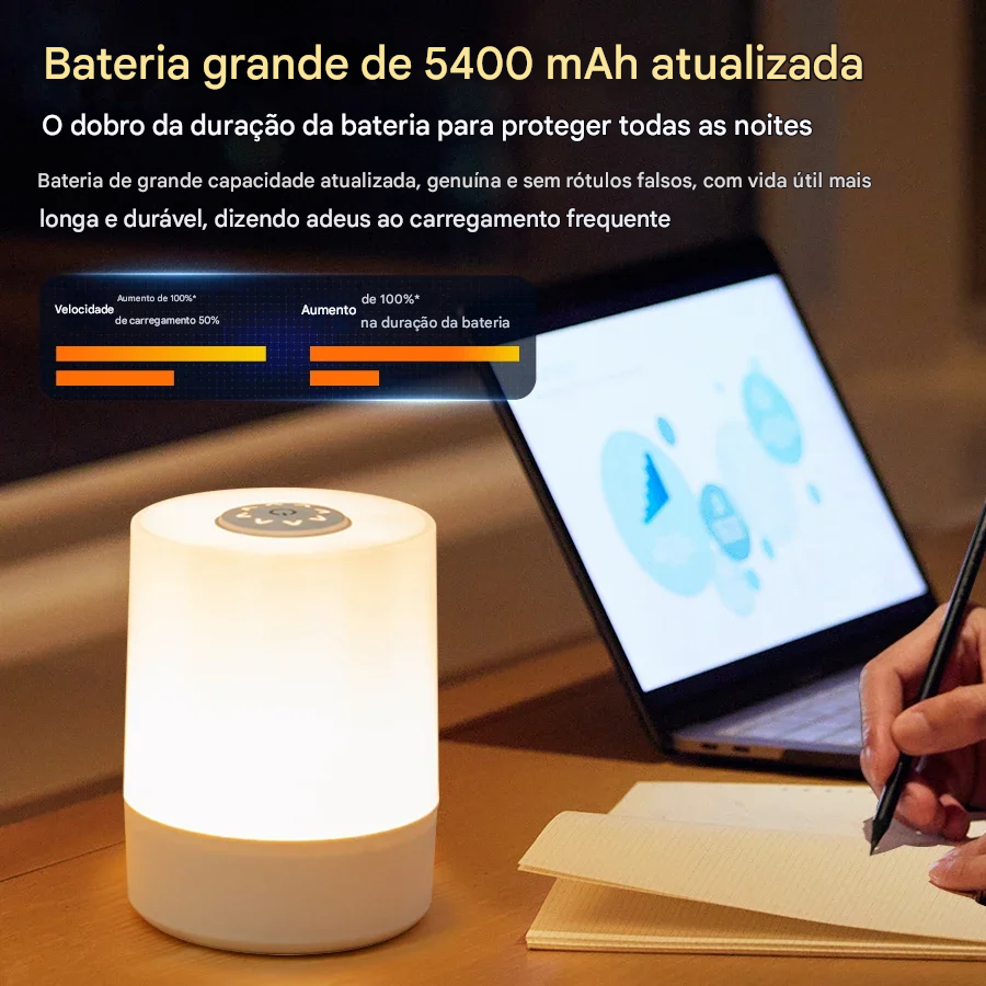 Luminária para Mesa de Cabeceira com Bateria Recarregável