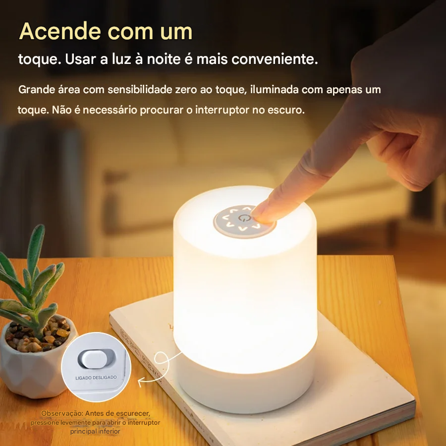 Luminária para Mesa de Cabeceira com Bateria Recarregável
