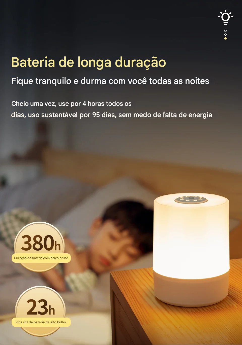 Luminária para Mesa de Cabeceira com Bateria Recarregável