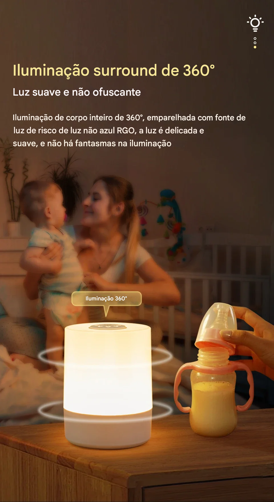 Luminária para Mesa de Cabeceira com Bateria Recarregável