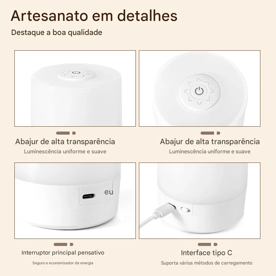 Luminária para Mesa de Cabeceira com Bateria Recarregável