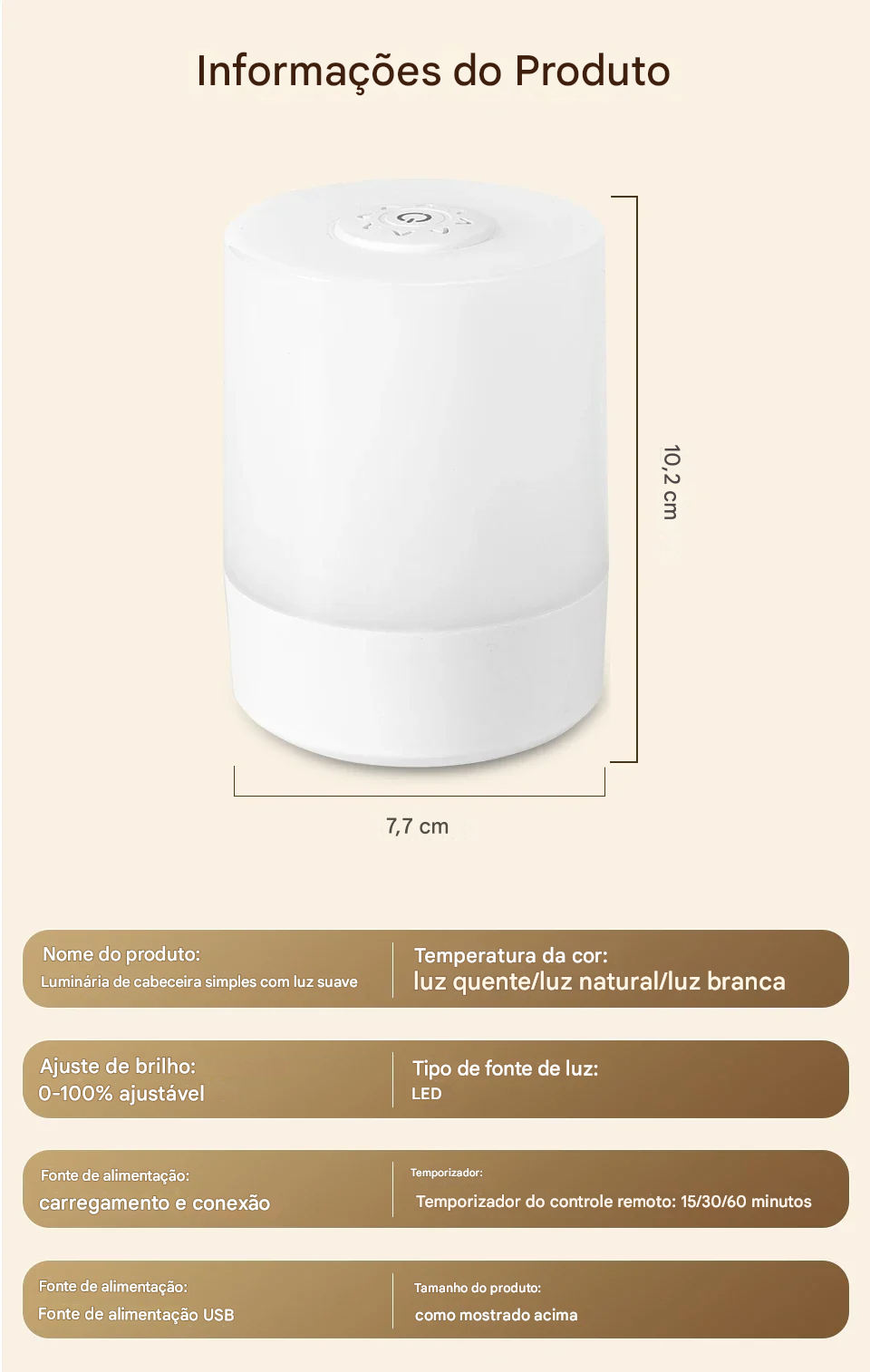 Luminária para Mesa de Cabeceira com Bateria Recarregável