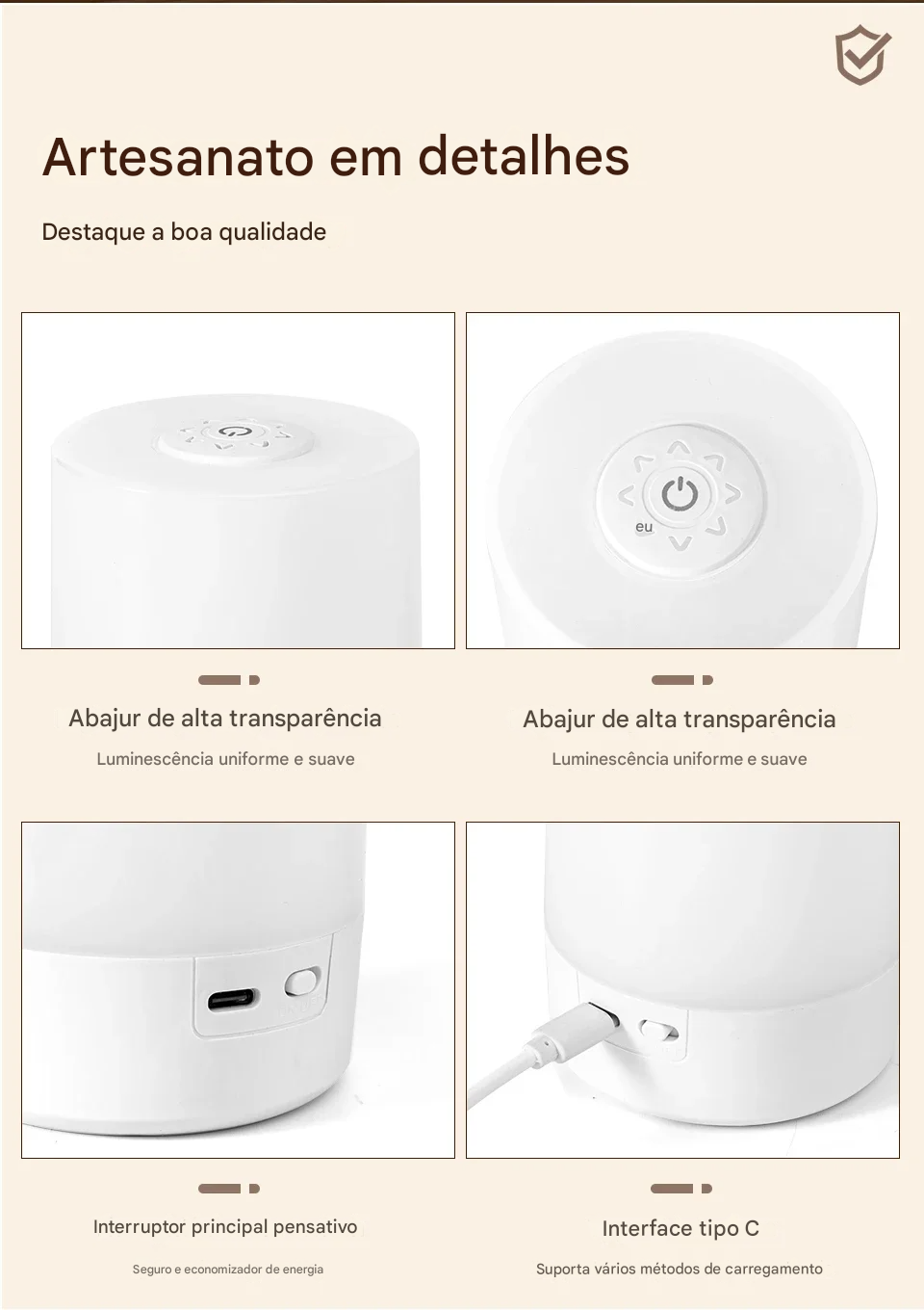 Luminária para Mesa de Cabeceira com Bateria Recarregável