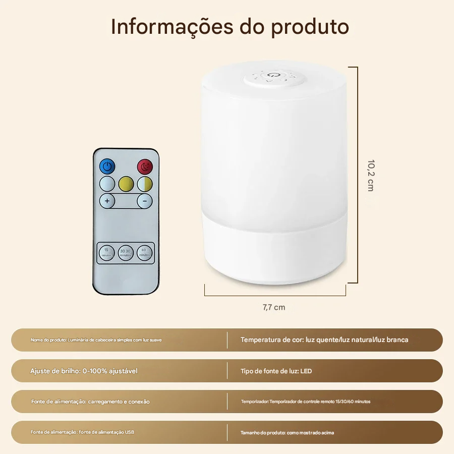 Luminária para Mesa de Cabeceira com Bateria Recarregável