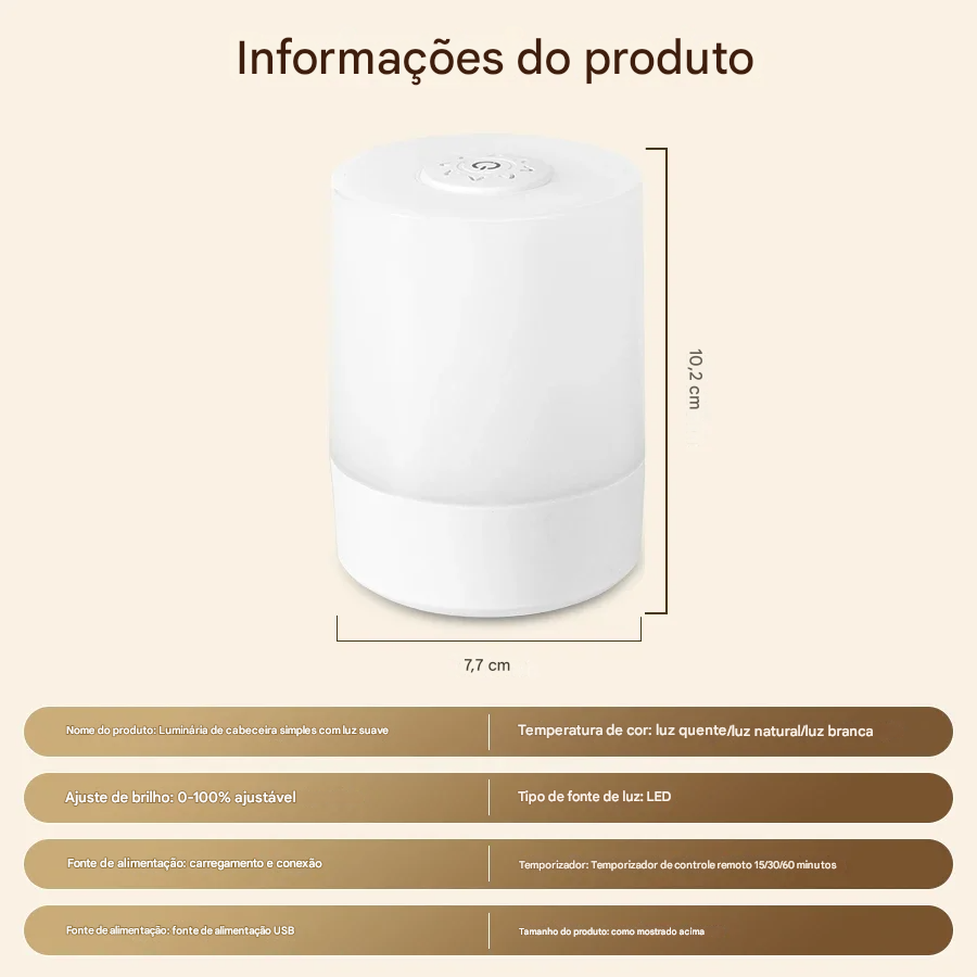 Luminária para Mesa de Cabeceira com Bateria Recarregável