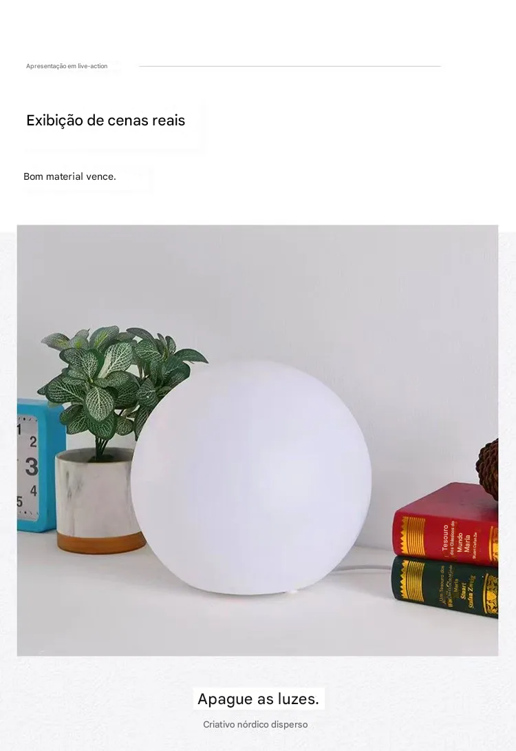 Luminária de Mesa Decorativa em Formato de Bola com Luz Ambiente Quente