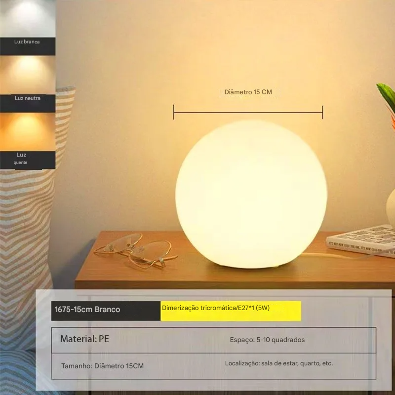 Luminária de Mesa Decorativa em Formato de Bola com Luz Ambiente Quente