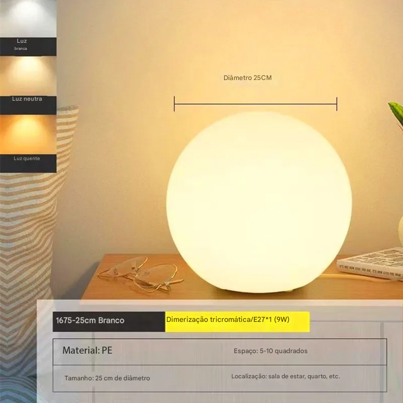 Luminária de Mesa Decorativa em Formato de Bola com Luz Ambiente Quente