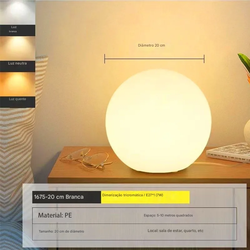 Luminária de Mesa Decorativa em Formato de Bola com Luz Ambiente Quente
