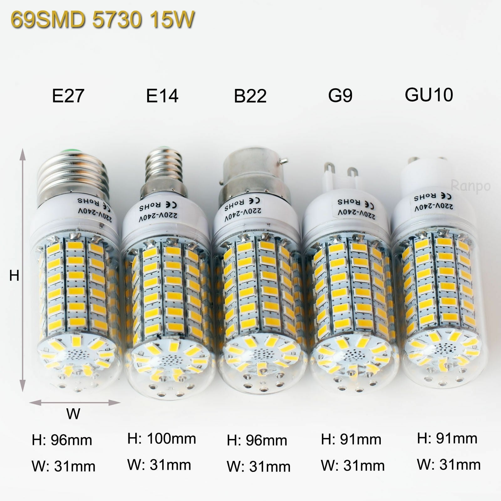 Lâmpada LED Tipo Milho 7W a 15W Super Brilhante