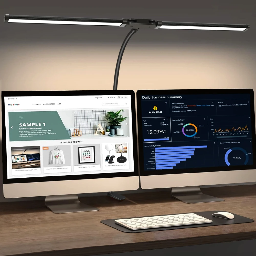Luminária de Mesa LED com Cabeça Dupla e Clipe com 3 Modos de Cor