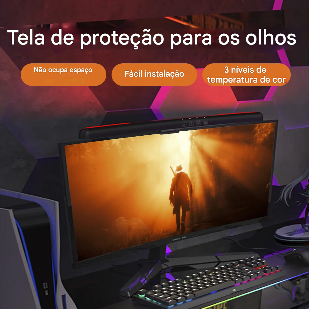 Luz de Tela Suspensa USB com Ajuste de Brilho Contínuo para Monitor