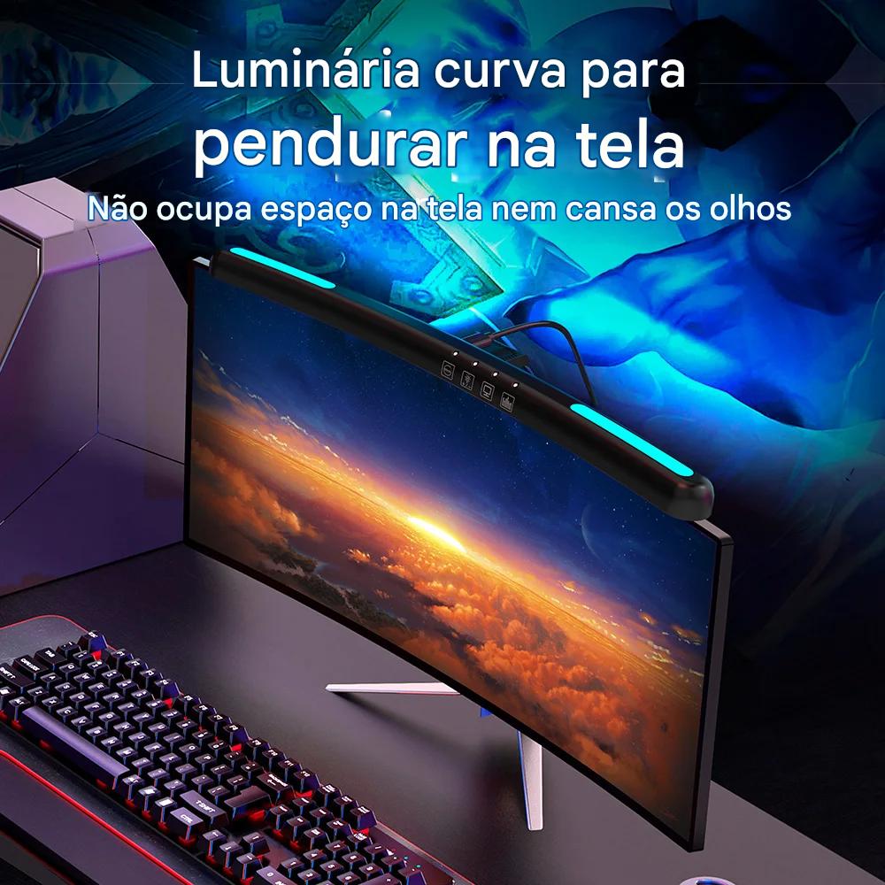 Luz de Tela Suspensa USB com Ajuste de Brilho Contínuo para Monitor