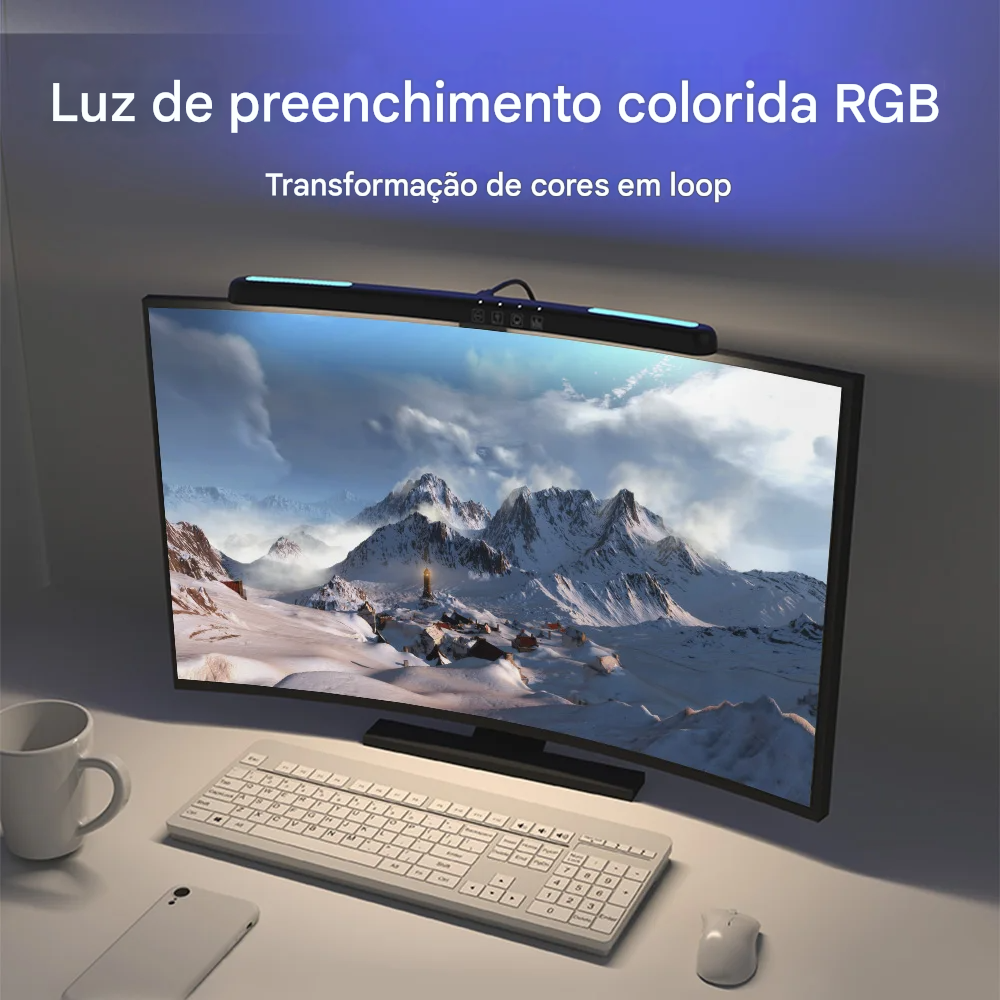 Luz de Tela Suspensa USB com Ajuste de Brilho Contínuo para Monitor