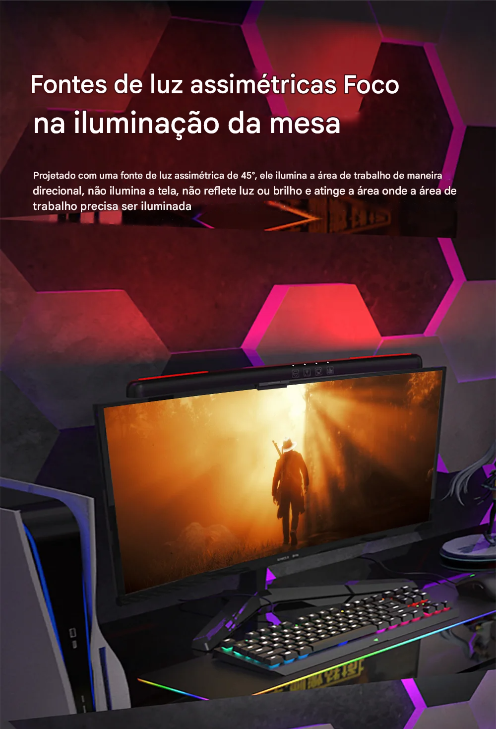 Luz de Tela Suspensa USB com Ajuste de Brilho Contínuo para Monitor