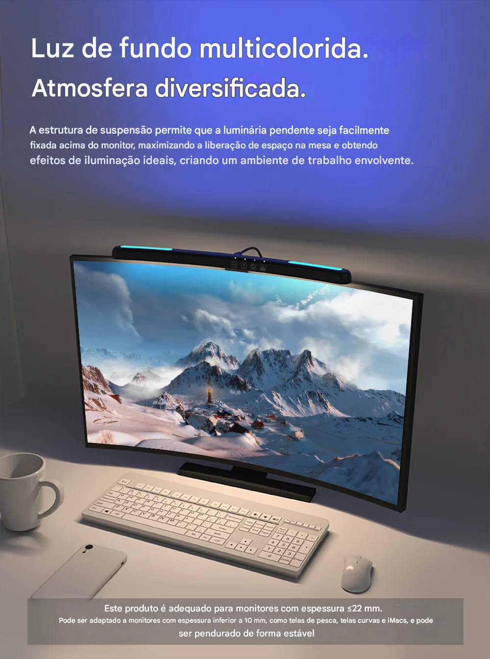 Luz de Tela Suspensa USB com Ajuste de Brilho Contínuo para Monitor
