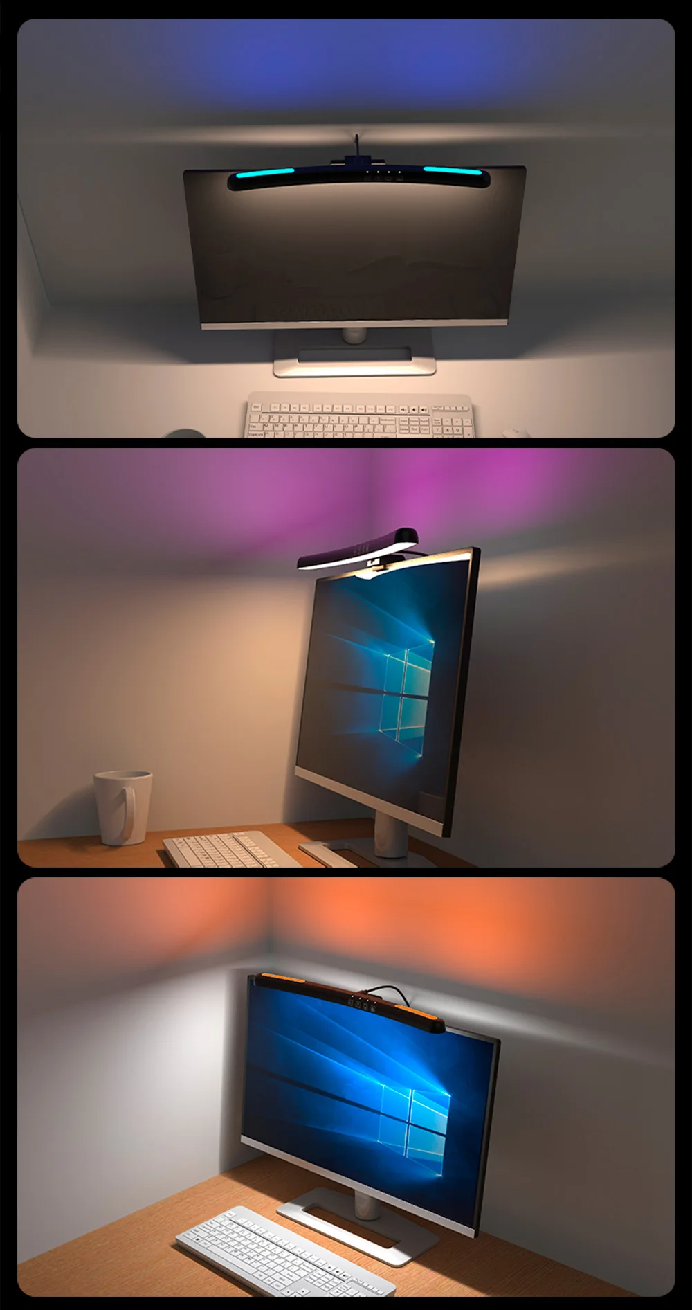 Luz de Tela Suspensa USB com Ajuste de Brilho Contínuo para Monitor