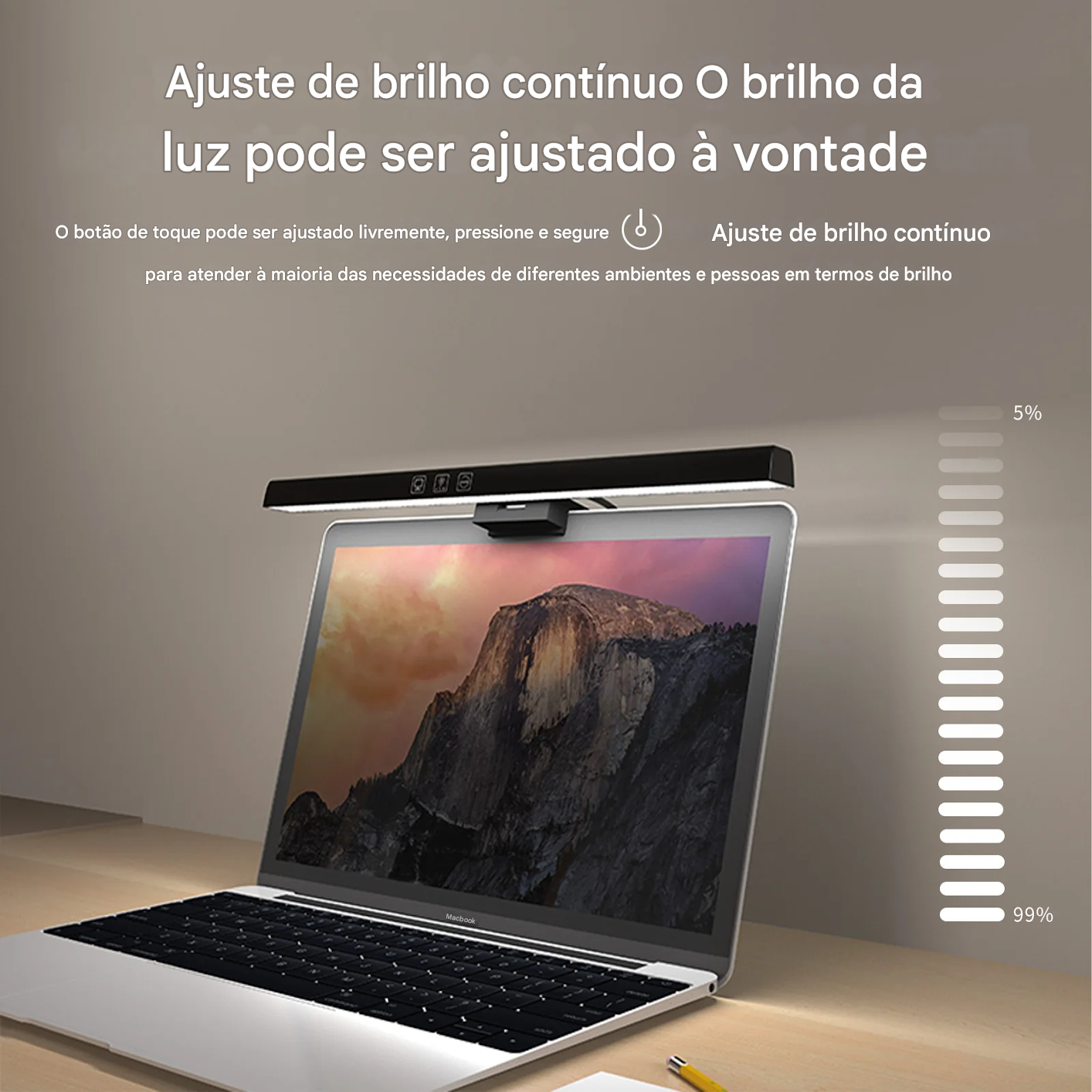 Luz de Tela Suspensa USB com Ajuste de Brilho Contínuo para Monitor