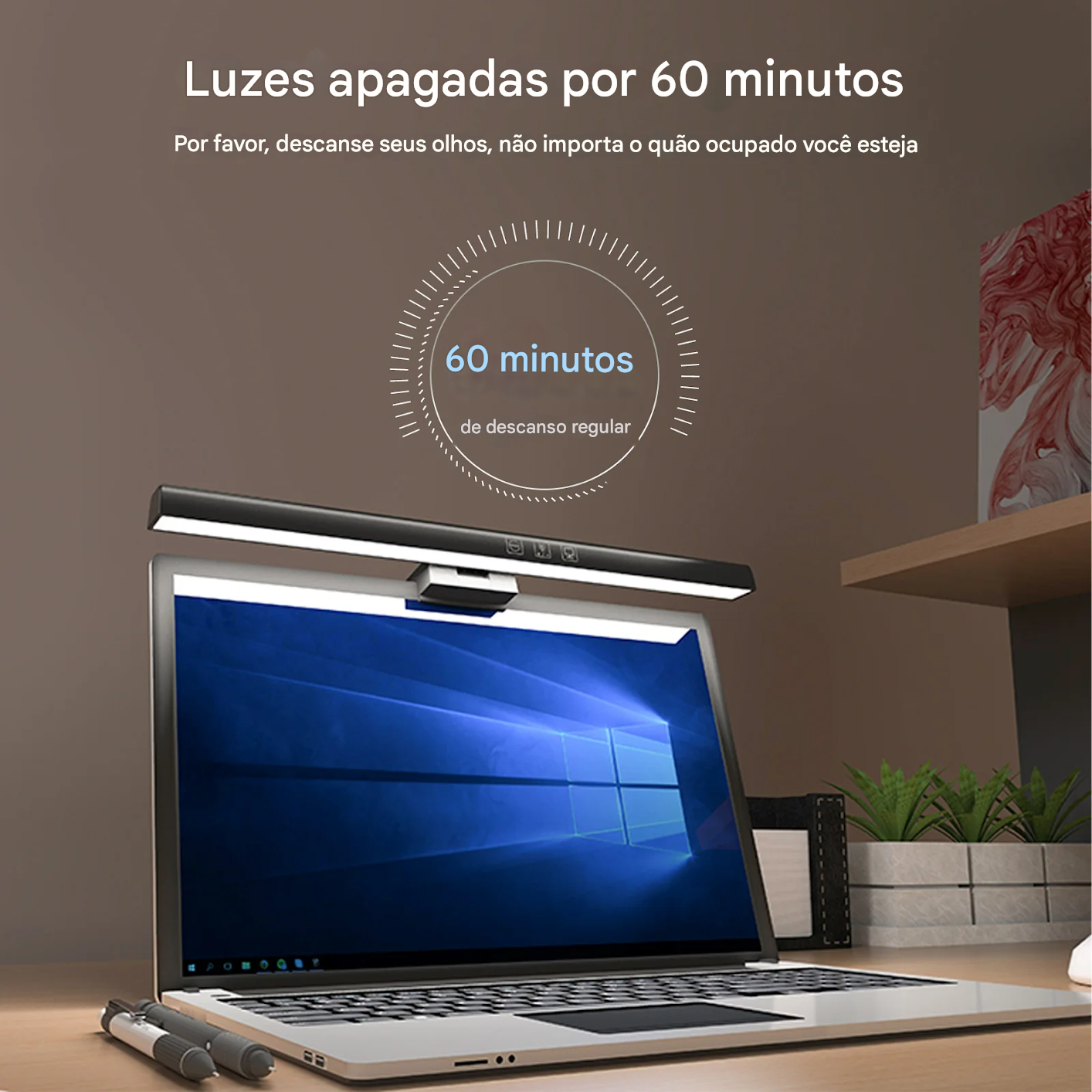 Luz de Tela Suspensa USB com Ajuste de Brilho Contínuo para Monitor