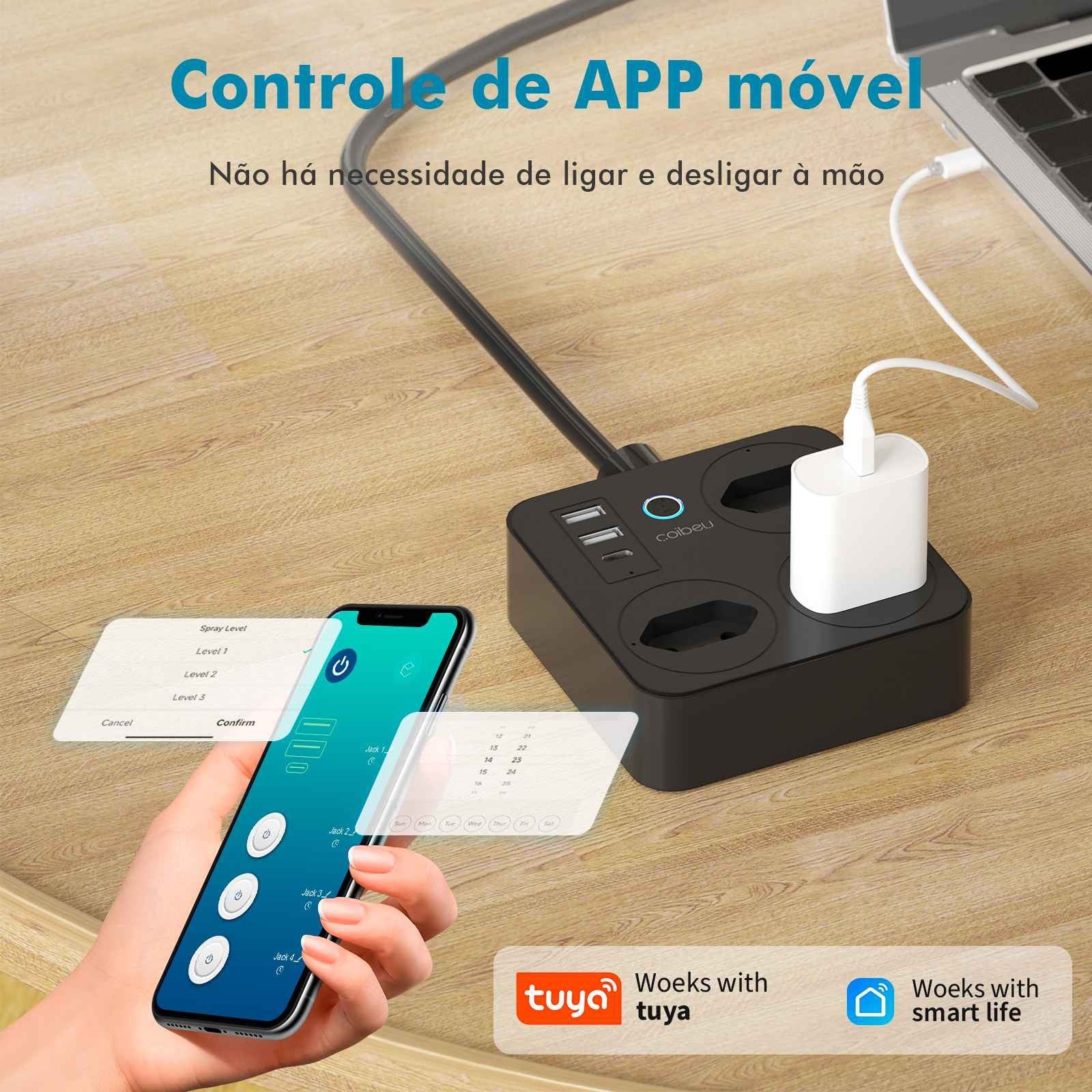 Régua de Tomadas com Extensão e Portas USB - 2M 110-220V Padrão Brasil