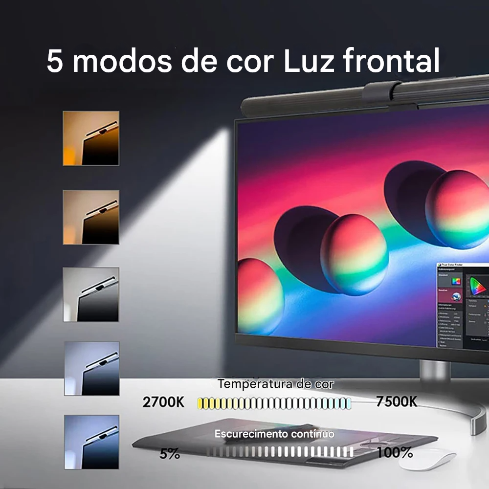 Lâmpada de Mesa LED Wiscolor Barra de Luz para Monitor com Proteção Ocular