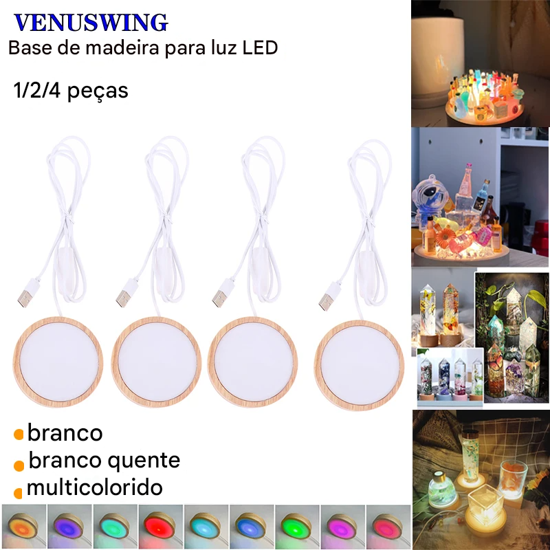 Base de Madeira Redonda com LED para Exposição de Objetos